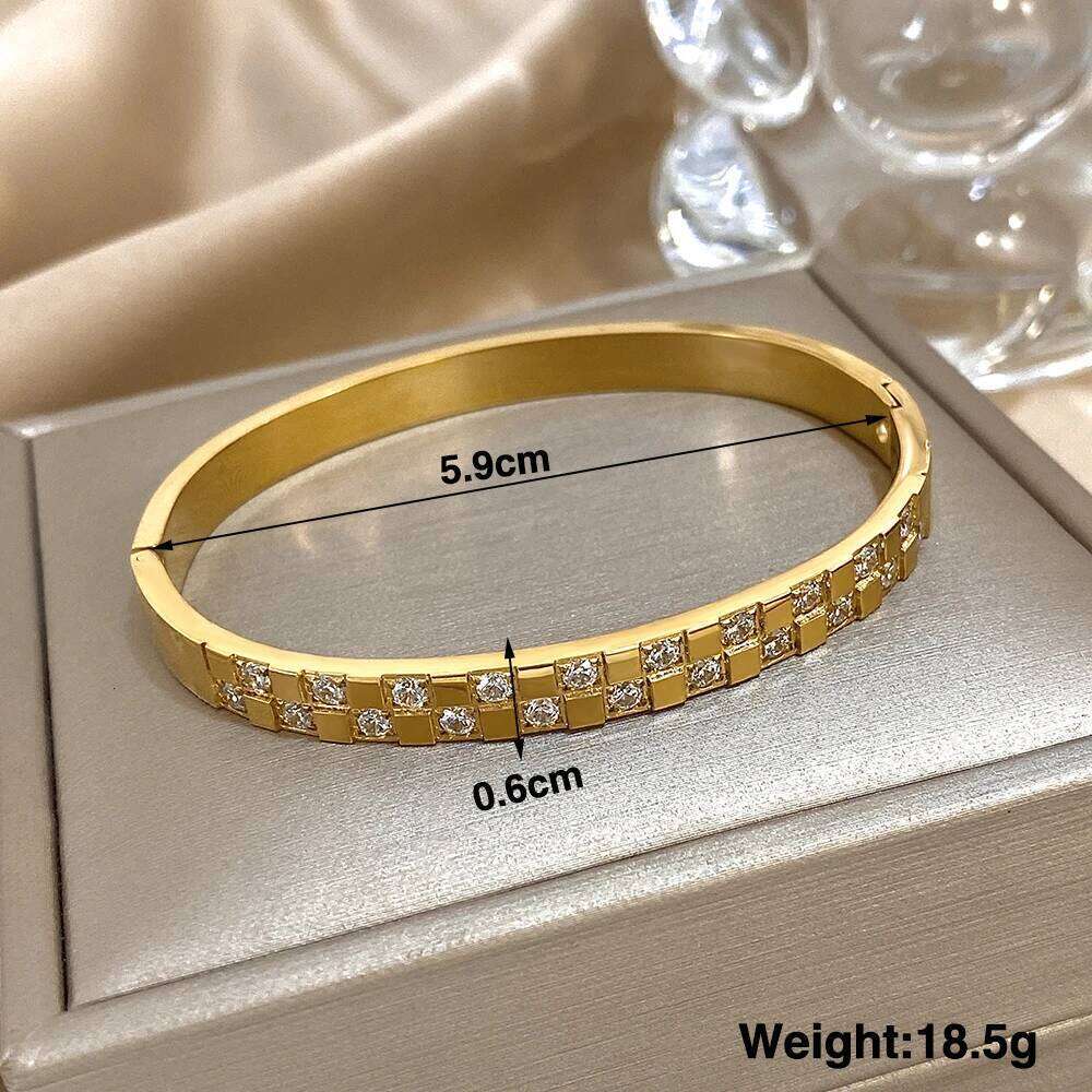Inlaid Zircon Stainless Steel Spring Cuff for Women Smooth Thin Opening Bangle Waterproof Jewelry Accessories H260131 - view 7
