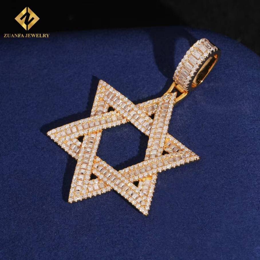 New Products Ice Out Moissanite VVS Hexagram Pendant 925 Sterling Silver Pendant Pass Diamond Tester HipHop Style Jewelry GRA