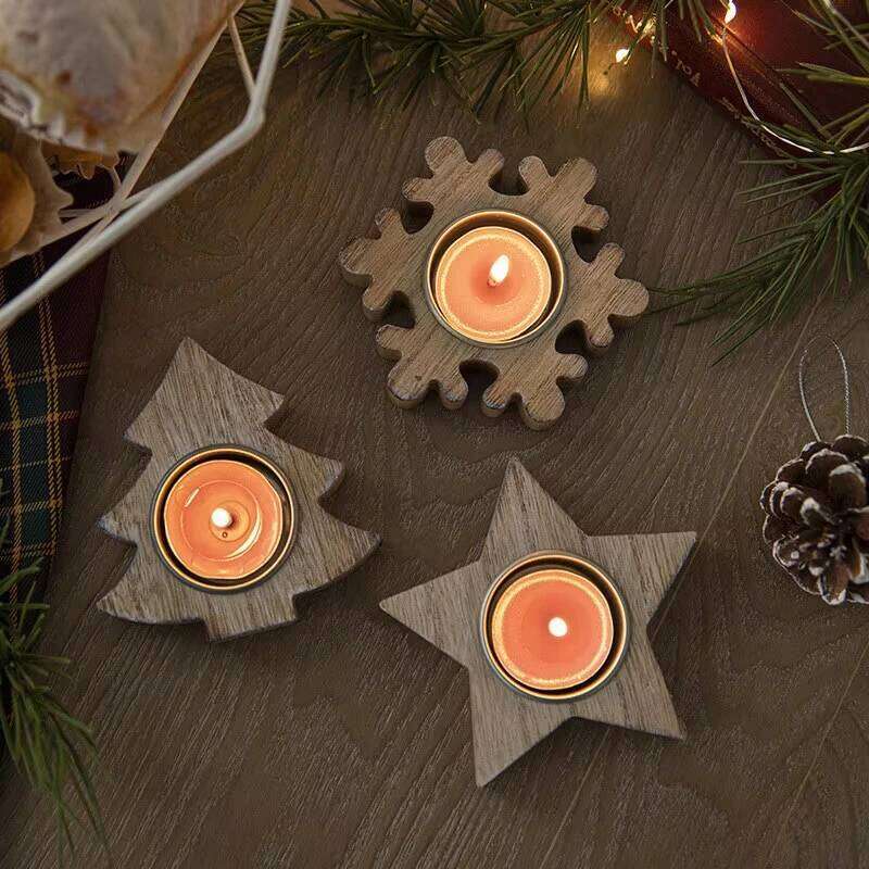 Wooden Xmas Snowflake Candlestick Christmas Tree Shape Candle Holder for Home Decoration 2026 Navidad Kerst Noel New Year Decor Y260131