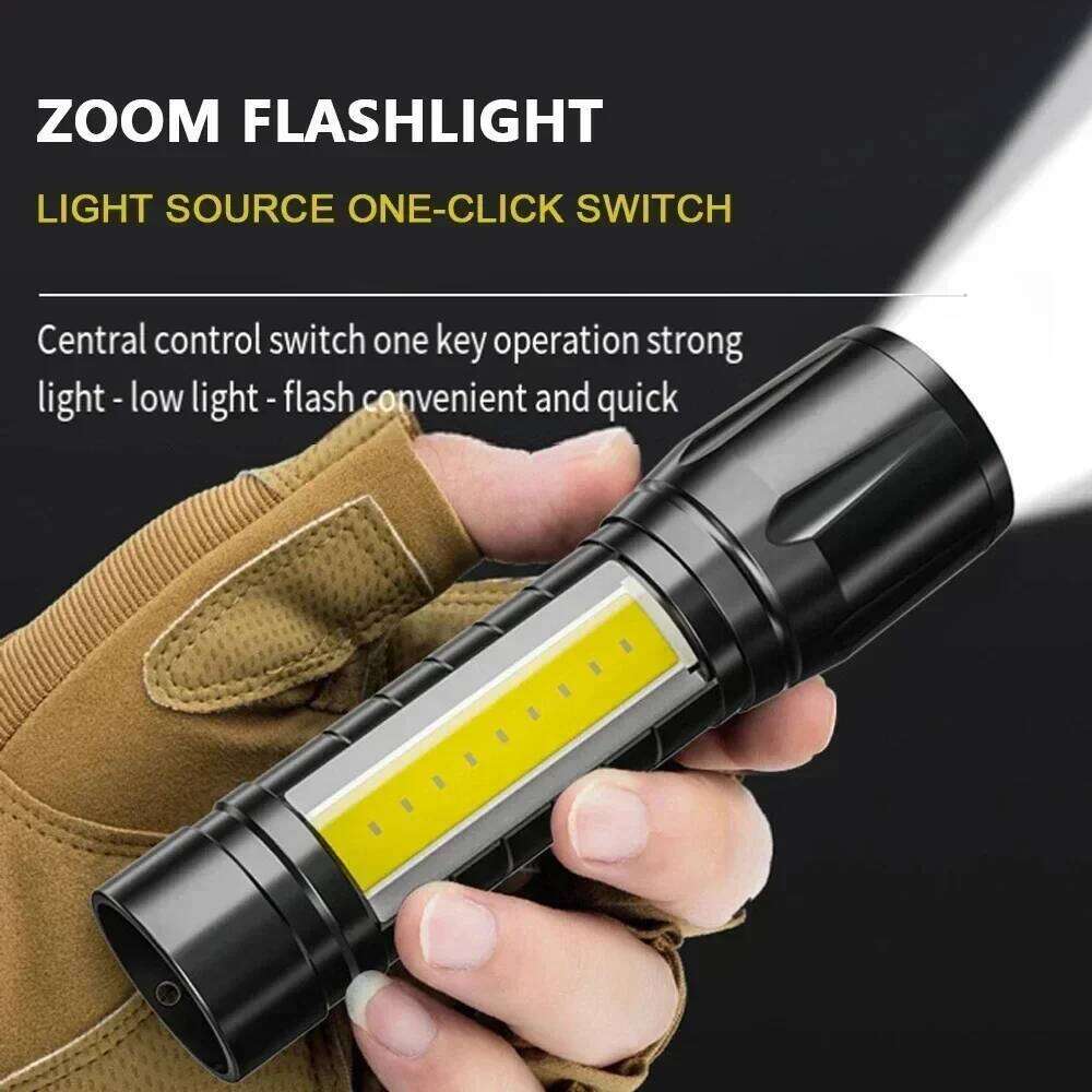 Portable COB+LED Camping Light Flashlight USB Rechargeable Zoom Tactical Lamp Waterproof Emergency Torch Christmas Gift H260131