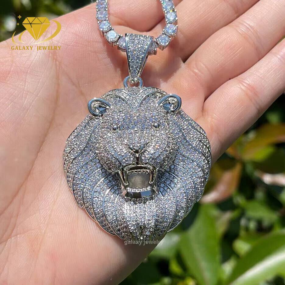 Moissanite 925 Sterling Silver Custom Cartoon 3D Lion Face Pendant Personalized Iced Out Luxury Customized Moissanite Necklace