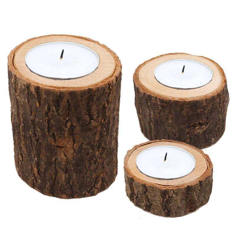 Creative Wooden Candlestick Succulent Plant Pot Tray Candle Holder Table Desktop Decoration Rustic Wedding Holiday Decor Y260131