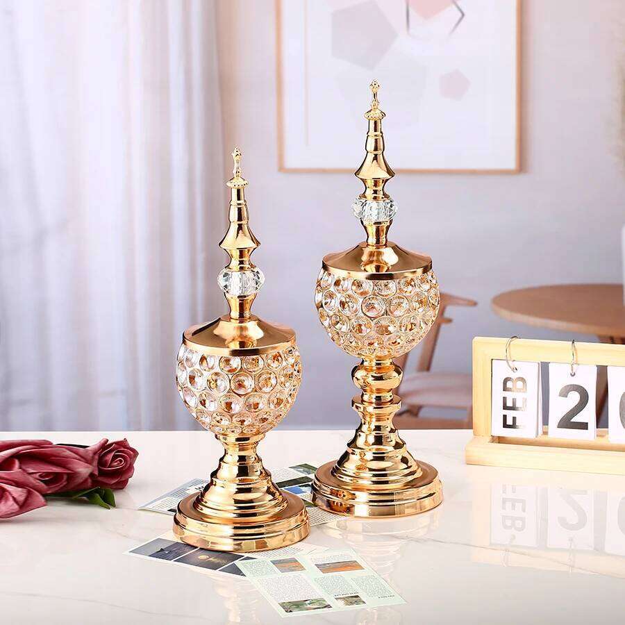 1pc Crystal Golden Candle Holder Candlestick Home For Dining Table Decor Weddeing Ramadan Incense burner Y260131