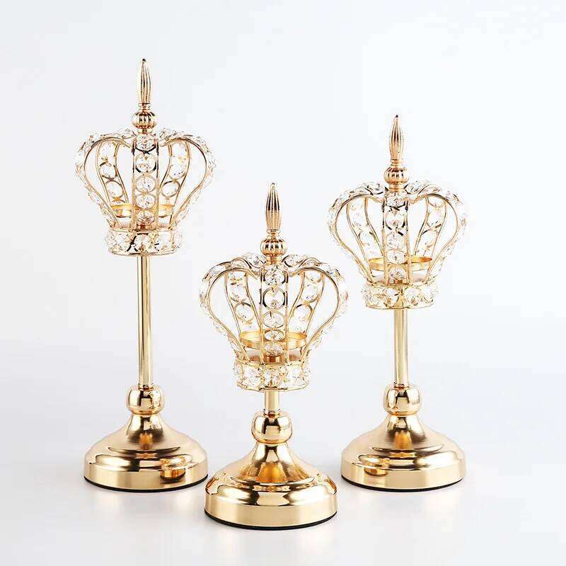 European style crown crystal candlestick wedding props home metal ornaments romantic candlelight dinner atmosphere layout Y260131