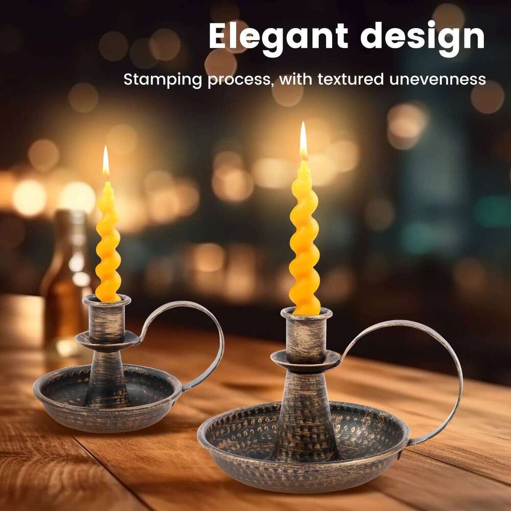 2Pcs Holder Iron Taper Candle Stand with Curved Handle Retro Candlestick Holders Decorative for Home Wedding Party Y260131