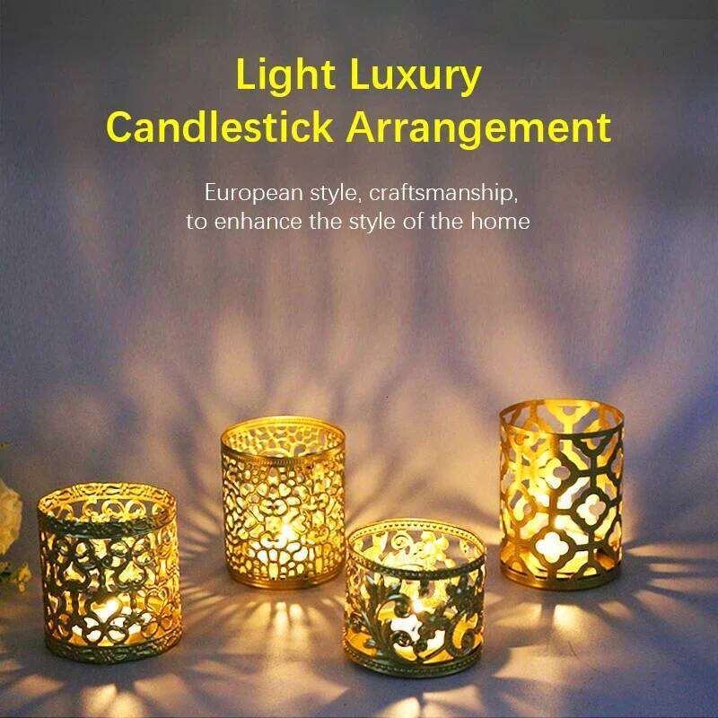 New Scandinavian Gold Geometric Hollow Iron Candle Holders Creative Aromatherapy Cups Home Ornaments Desktop Decorative Lamp Y260131