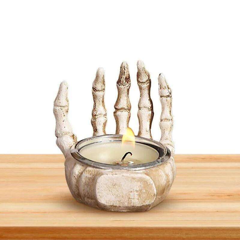 Candlestick Ornaments Resin Skull Halloween Desktop Porch Decoration Gifts Candle Holders Decor for Table Y260131