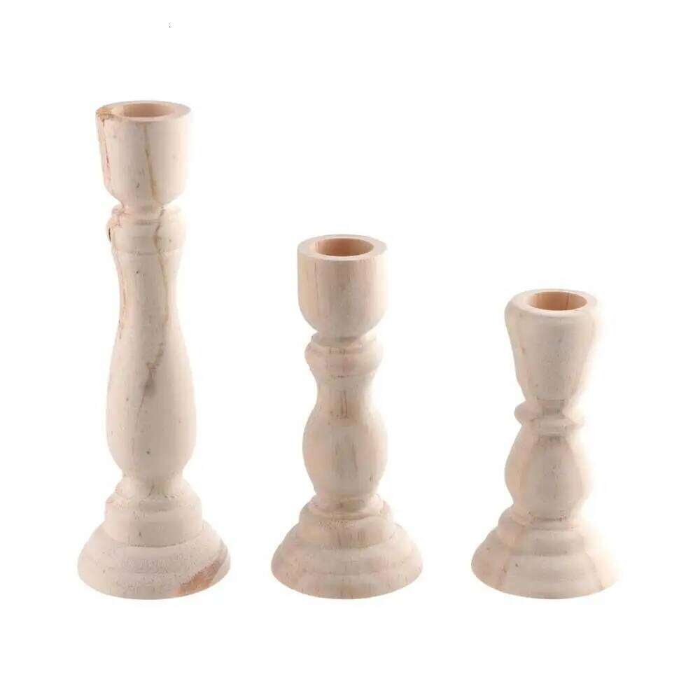 Smoothed Rustic Craft Unpainted Retro For Party Home Wedding Wood Candlesticks Holders Candle Stand Candelabros Y260131