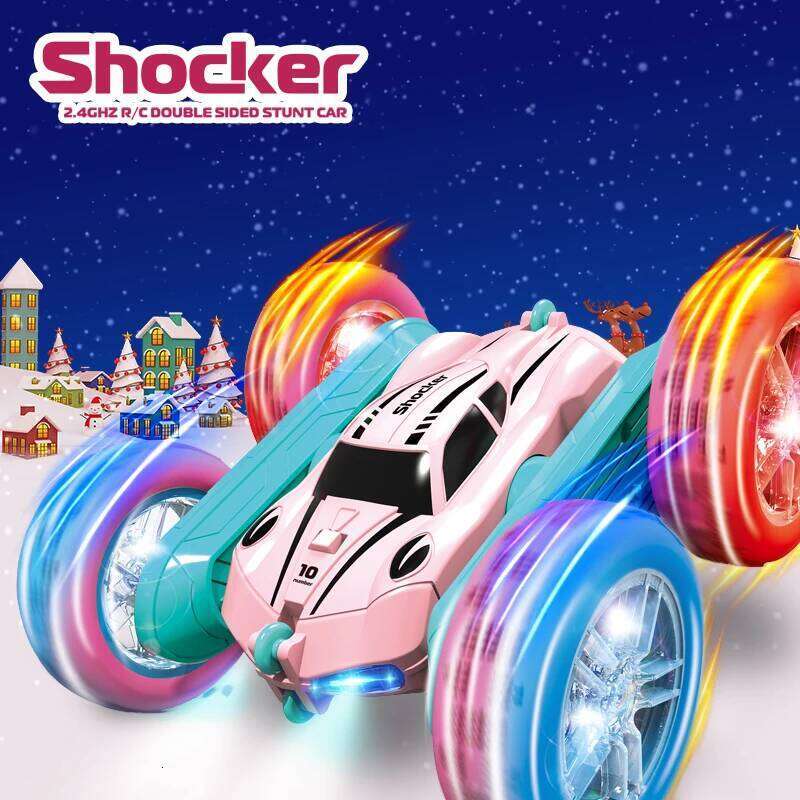 Remote stunt Light four-wheel drive double-sided swing arm rolling Christmas children's toy remote control car Y260131
