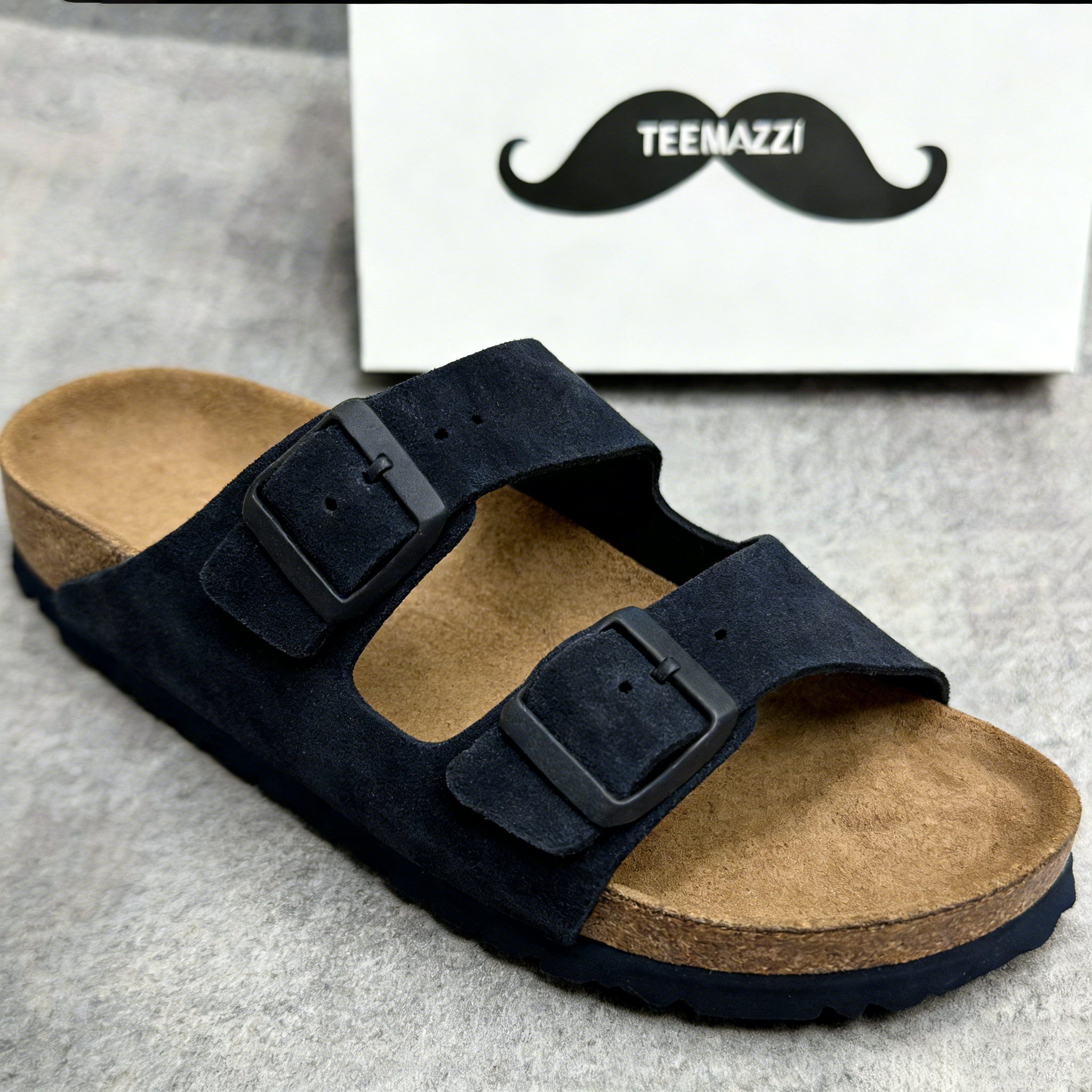 TEEMAZZI 2026 new style genuine leather cork slippers, unisex, frosted, double-breasted, thick-soled, fashionable, suitable for outdoor wear