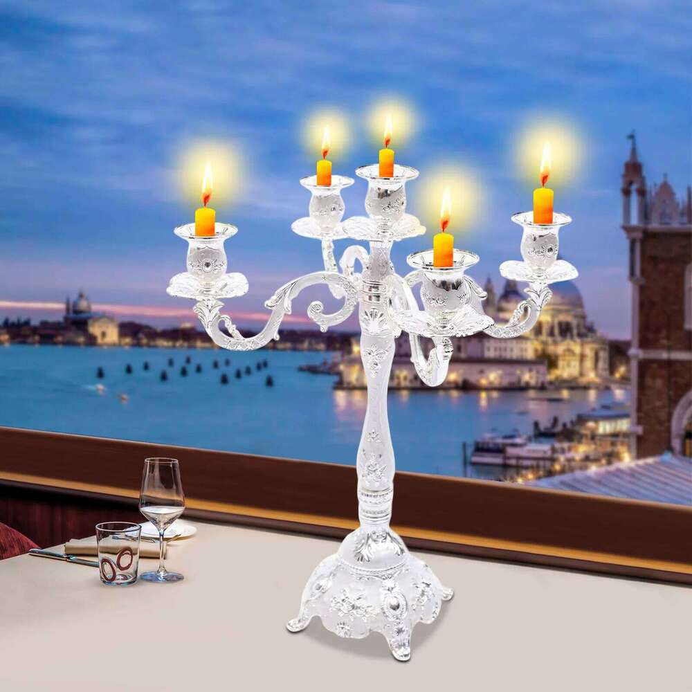 5-Arm Candelabra for Home Decor, Elegant Aluminum Alloy Chandelier, Antique Silver Finish, Indoor/Outdoor Ceiling Light Fixture Y260131