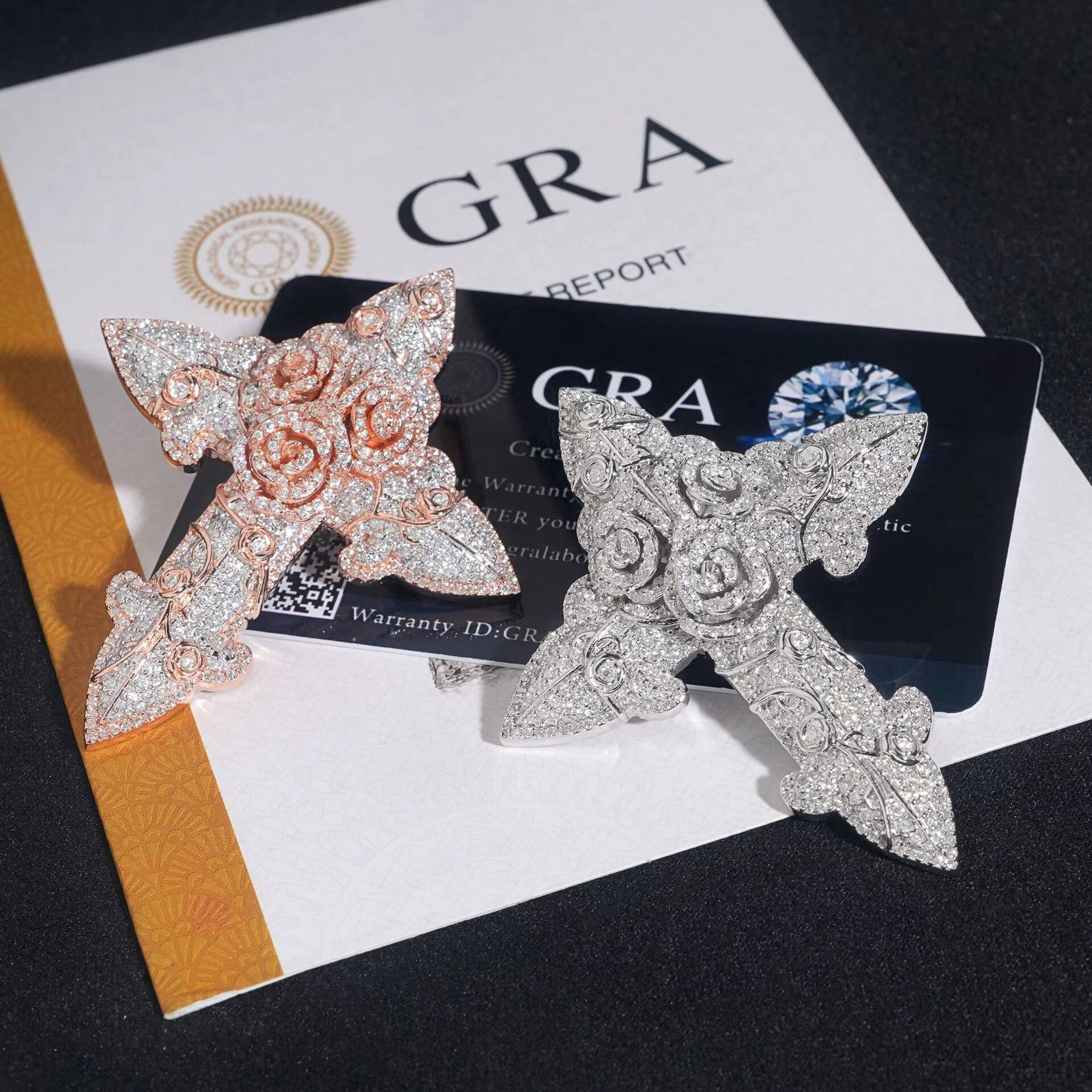 Fine Jewelry Pass Diamond Tester Rose Cross Charm Iced Out 925 Sterling Silver VVS Moissanite Cross Diamond Pendant