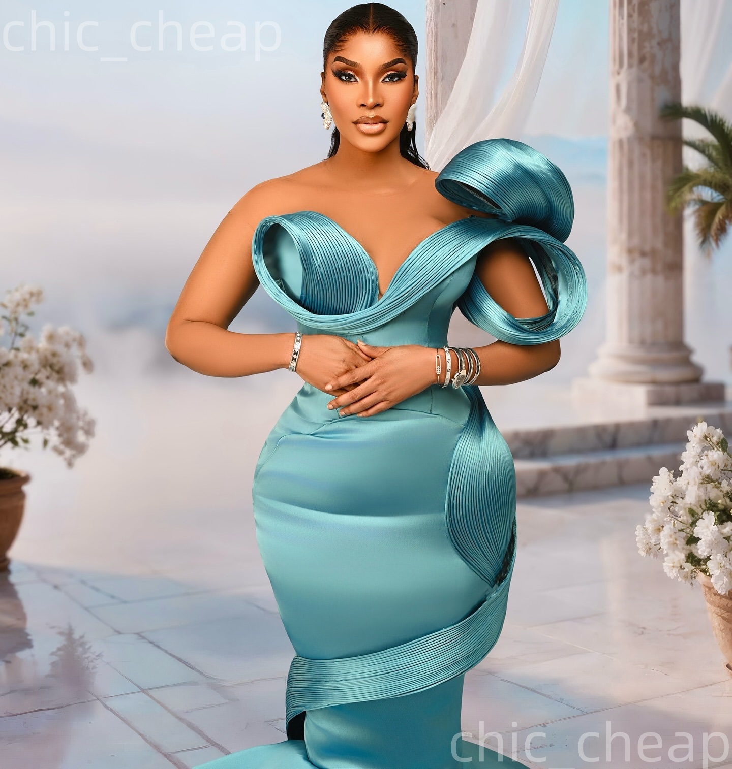 Aso Ebi Sky Blue Mermaid Prom Dresses 2026 Sheer Neck Satin Stylish Sleeveless Evening Formal Party Second Birthday Engagement Gowns Dress For Special