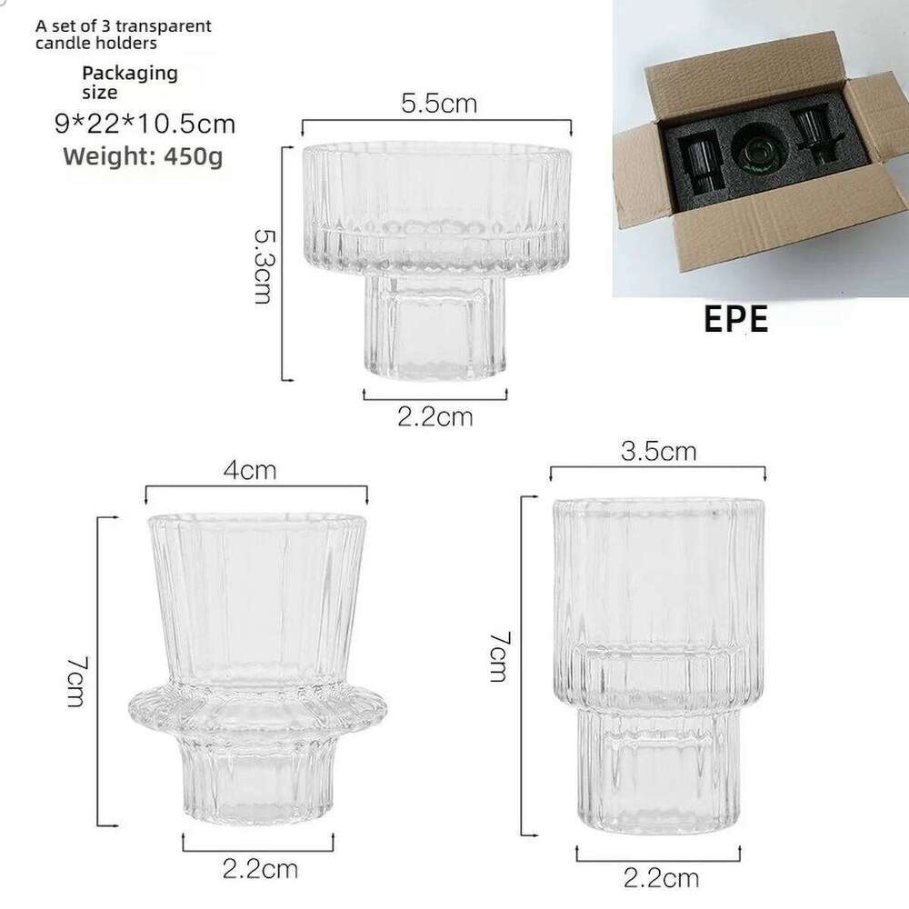 Clear Small Glass Candle Holder for Dining - Transparent Desktop Centerpiece Decor, Modern Table Design Candlesticks Y260131