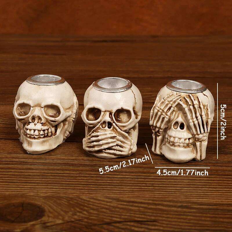 Skull Candle Holder Resin Candlestick Ornament Halloween Party Home Desktop Decoration Gift Haunted House Horror Props Y260131