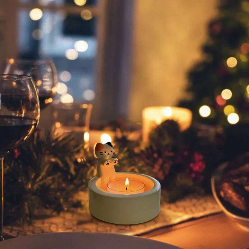 Cartoon Cat Tea Light Candle Holder Office Home Desktop Decorative Ornaments Cute Candlestick Craft Decoration Y260131