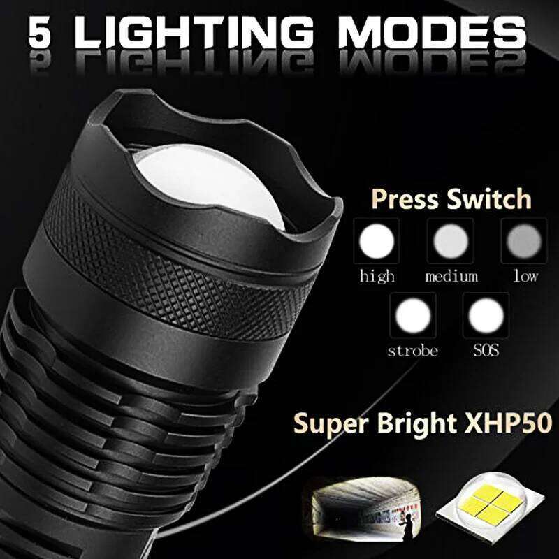 T20 Powerful High Lumens 18650 USB Rechargeable LED Torch Zoomable Light XHP50 Flashlight for Outdoor H260131