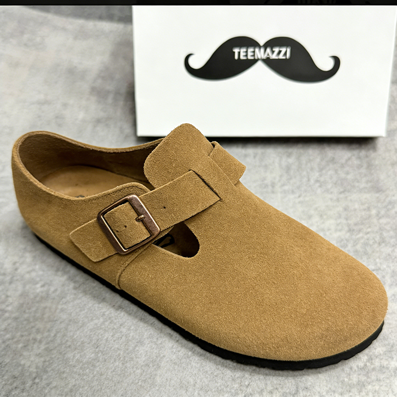 TEEMAZZI 2026 new All-inclusive genuine leather cork thick-soled height-increasing unisex single shoes, bean shoes