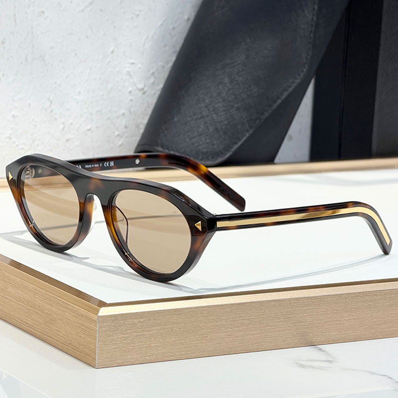 PR Sunglasses With Iconic Metal Plaque Fashionable Briarwood Tortoiseshell color Oval frame sunglasses Female designer Chamomile yellow lenses Party Holiday