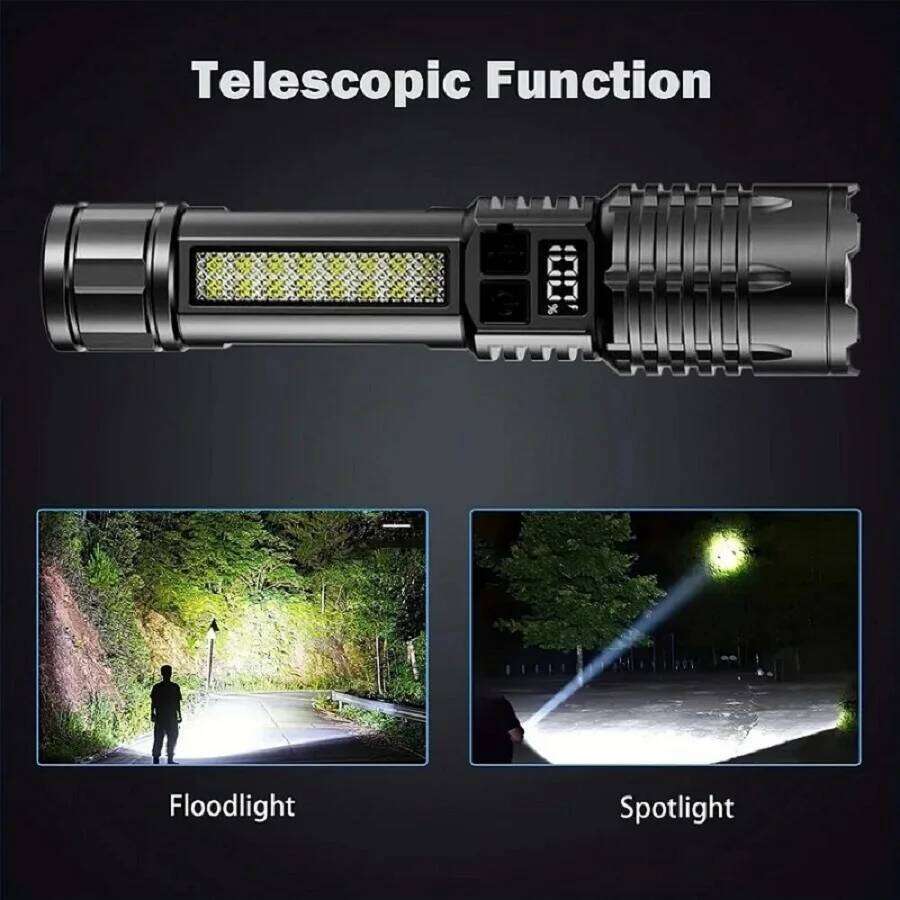High Strong Power LED Flashlight With COB Light USB Rechargeable Zoomable Tactical Torch Waterproof Outdoor Camping Hiking Lamps H260131