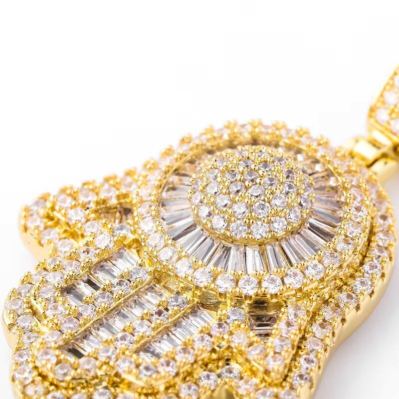 Luxury Jewelry Bling 3A Cz Stone 925 Sterling Silver Gold Plated Hamsa Hand of Fatima Pendant