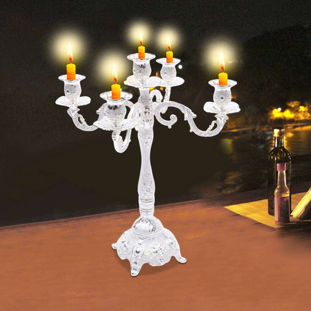 5-Arm Candelabra for Home Decor, Elegant Aluminum Alloy Chandelier, Antique Silver Finish, Indoor/Outdoor Ceiling Light Fixture Y260131