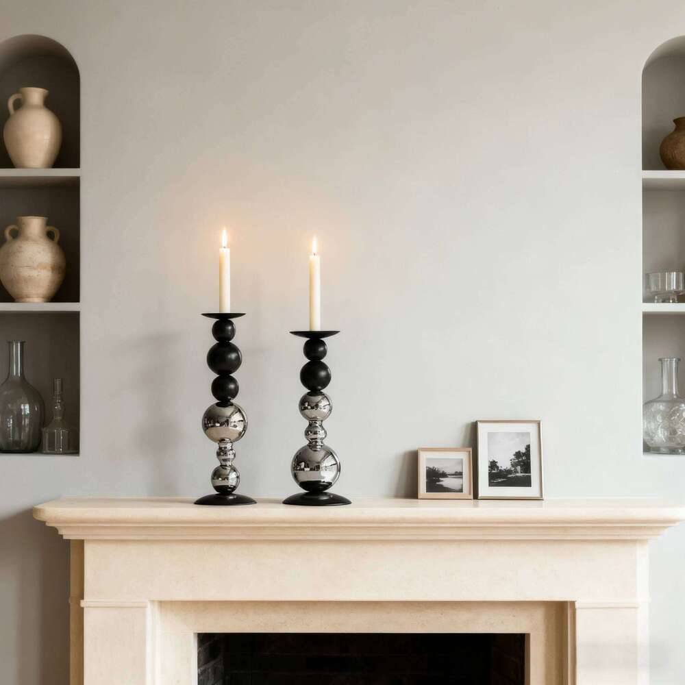 Nordic Black White Spherical Candlestick - Luxury Metal Candle Holder for Home Decor, Dining & Living Room Art Ornament Y260131