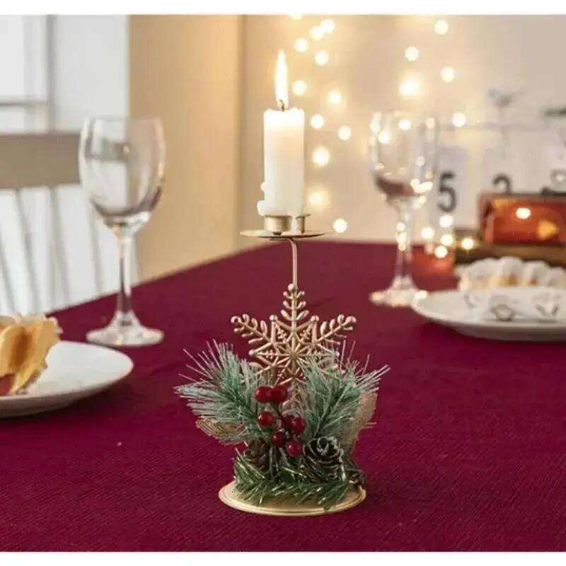 Golden Wrought Iron Simulated Pine Cone Holder Christmas Window Display Decor Candle Tray Y260131