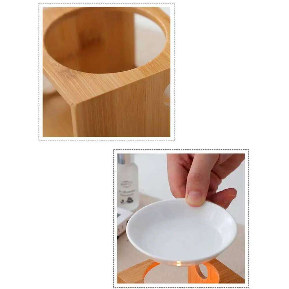 Ceramic Candle Holder Essential Oil Burner Diffuser Wood Base Aromatherapy Incense Lamps Porcelain Home Living Room Decors Y260131