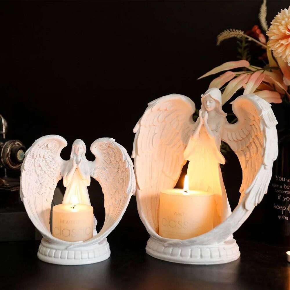 White Prayer Tealight Candle Holder for Church - Resin Religious Decor, Altar Decoration with Guardian Angel Statue Y260131