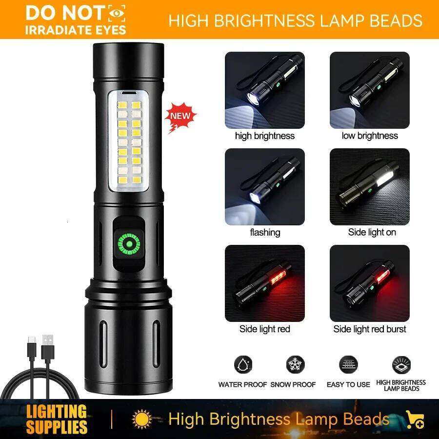LED+COB super bright 500 lumens war type retractable flashlight aluminum alloy rechargeable outdoor camping adventure H260131