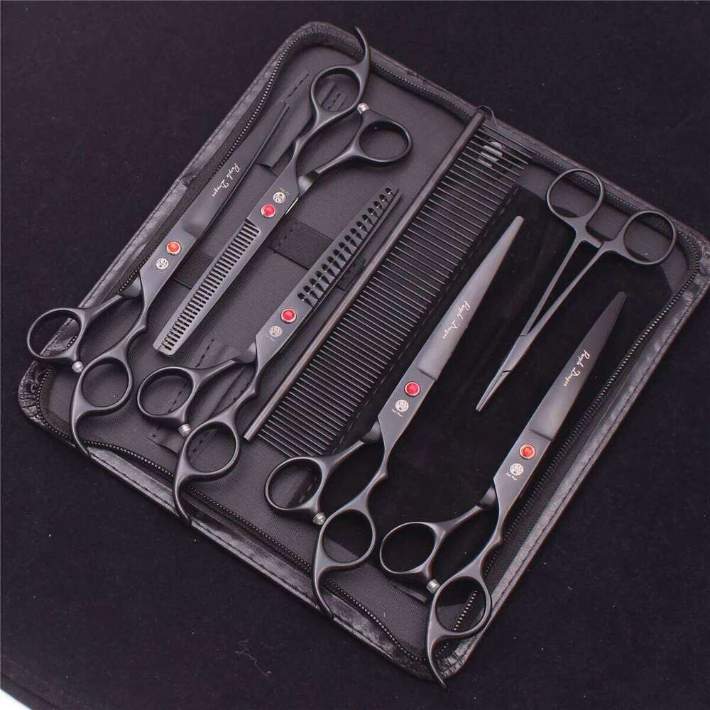 7.0 Pet Grooming Scissors Set Japanese Steel Straight Curved Dog Cat Cutting Thinning Shears Hair Comb Hemostatic Forceps Z3103 C260131