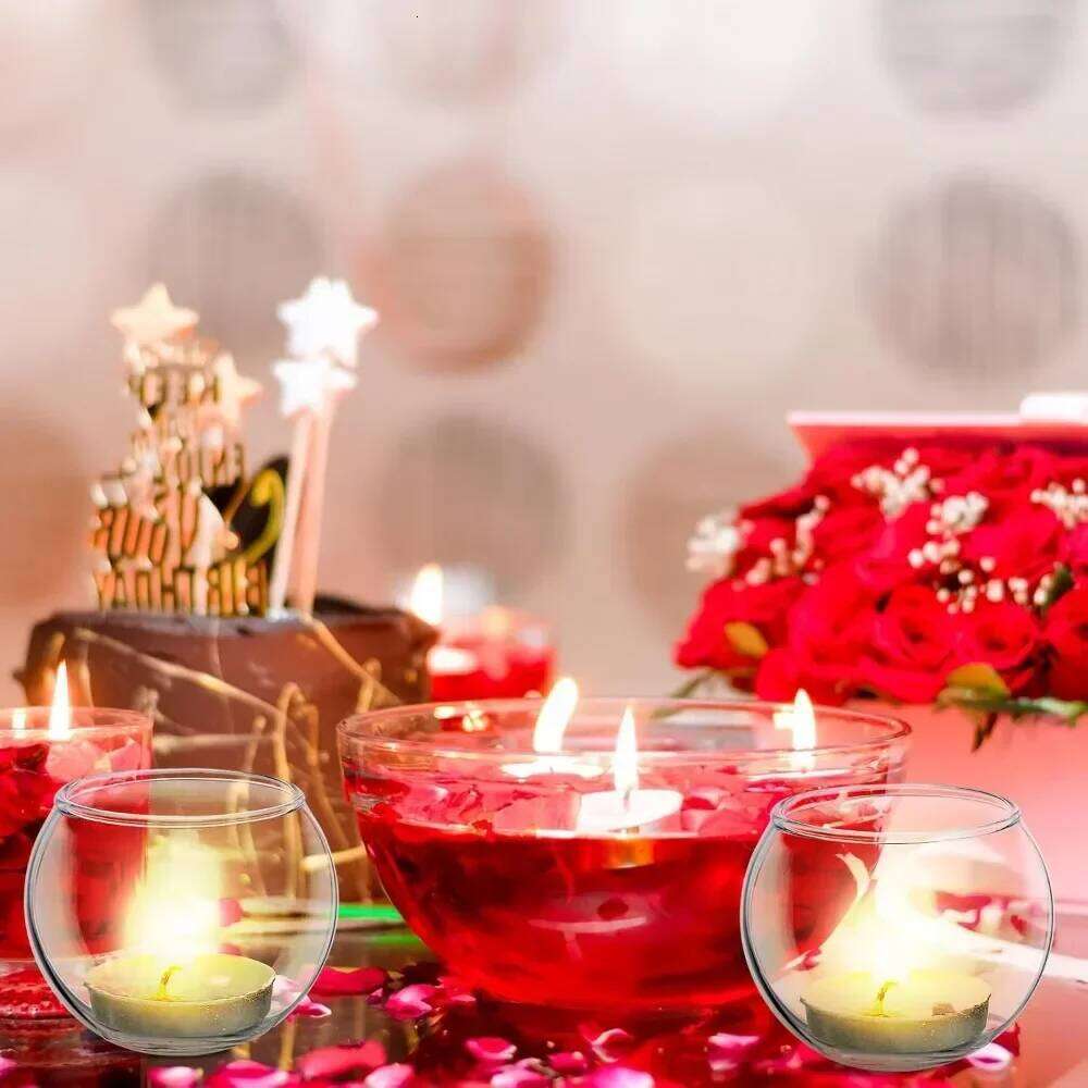6Pcs Round Votive Holders Glass Tealight Candle Holder Cup with LED Candles for Valentine's Day, Birthday Wedding Decor Y260131