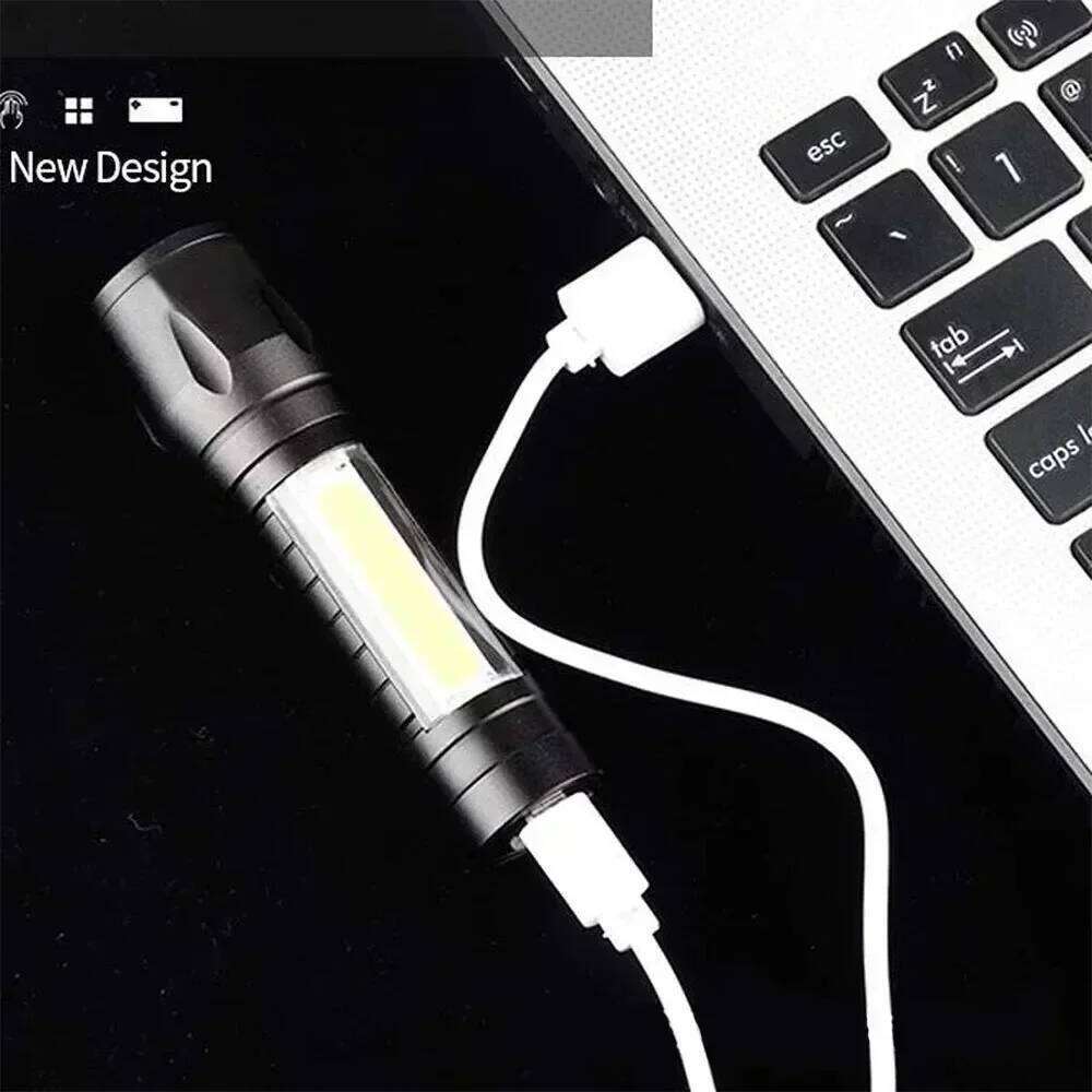 Portable COB+LED Camping Light Flashlight USB Rechargeable Zoom Tactical Lamp Waterproof Emergency Torch Christmas Gift H260131