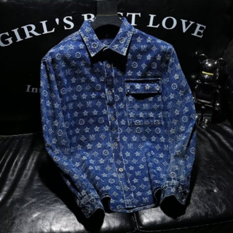New design jacket 2026 Men's Graphic Print Denim Shirt, Bad Boy Style Workwear Shirt Jacket, Vintage Flannel Lined Casual Top