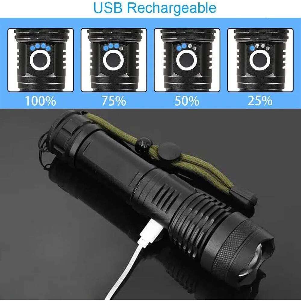 LED+COB Ultra Bright Flashlight Rechargeable 5mode Lamp Aluminum Alloy Zoomable Light Tactical Torch for Outdoor Camping Fishing H260131