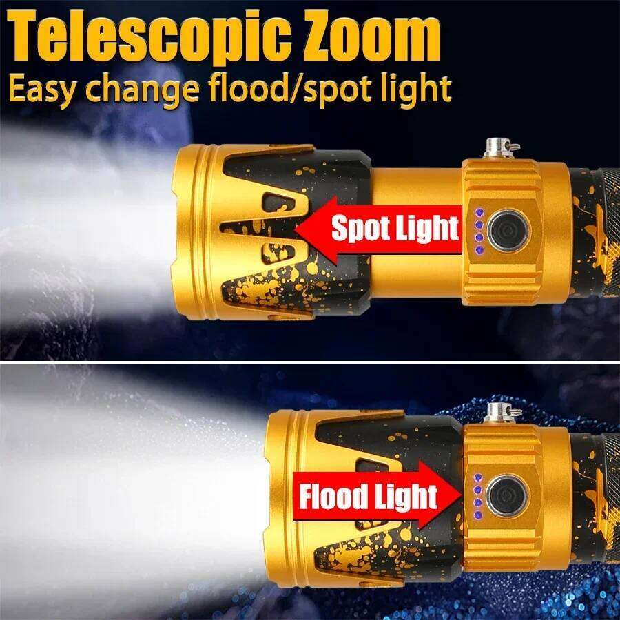 High Power Led Flashlight Super Bright Long Range Zoom Torch Type C Rechargeable Outdoor Tactical Hand Lamp Camping Lantern H260131