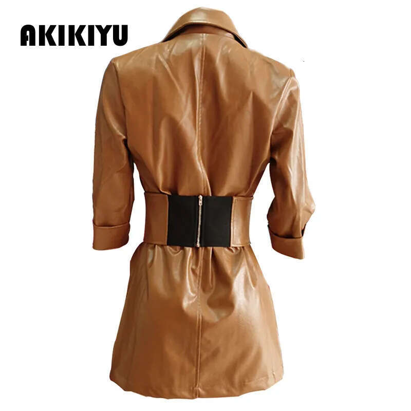 Sexy PU Bandage Women's Mini Dress Pure Faux Leather Ladies Jacket-Dress With Belt Autumn Winter Streetwear Vestido Female AKIKIYU - view 7