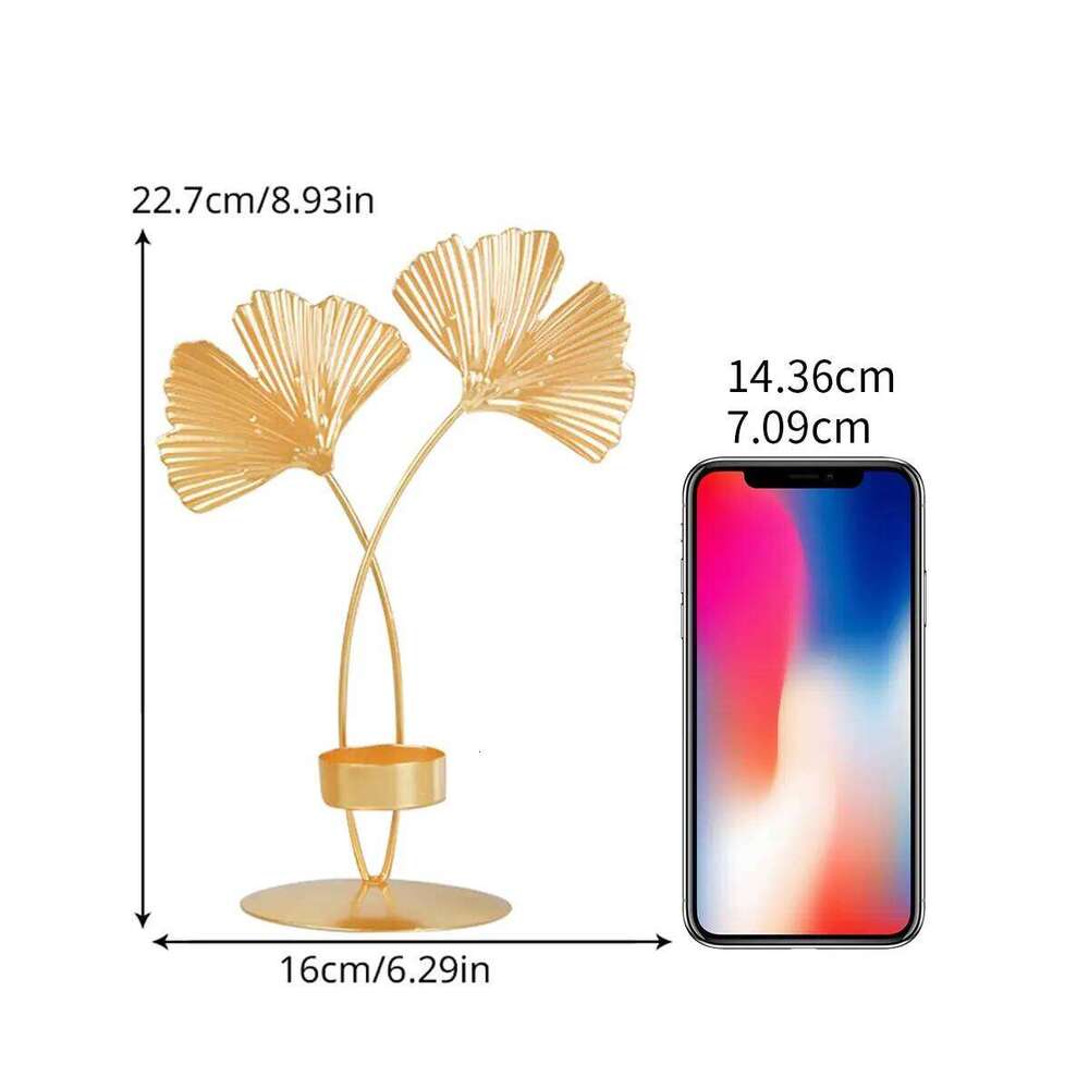 1P CNordic Golden Ginkgo Leaf Luxury Living Room Wedding Party Home Decoration Candlestick Y260131