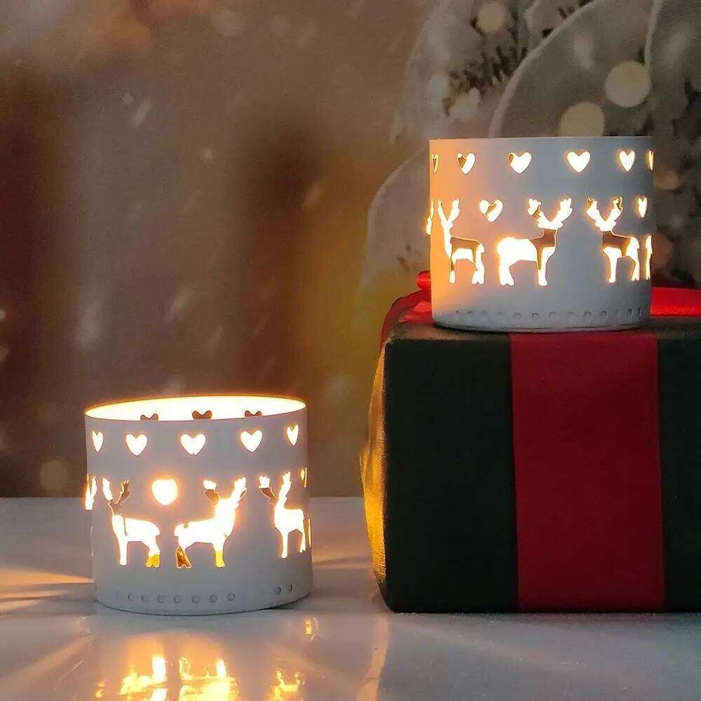 Christmas Iron Candle Holder Creative Xmas Decorations Elk Hollow Candlestick Snowflake Navidad Gift Home Table Ornaments Y260131