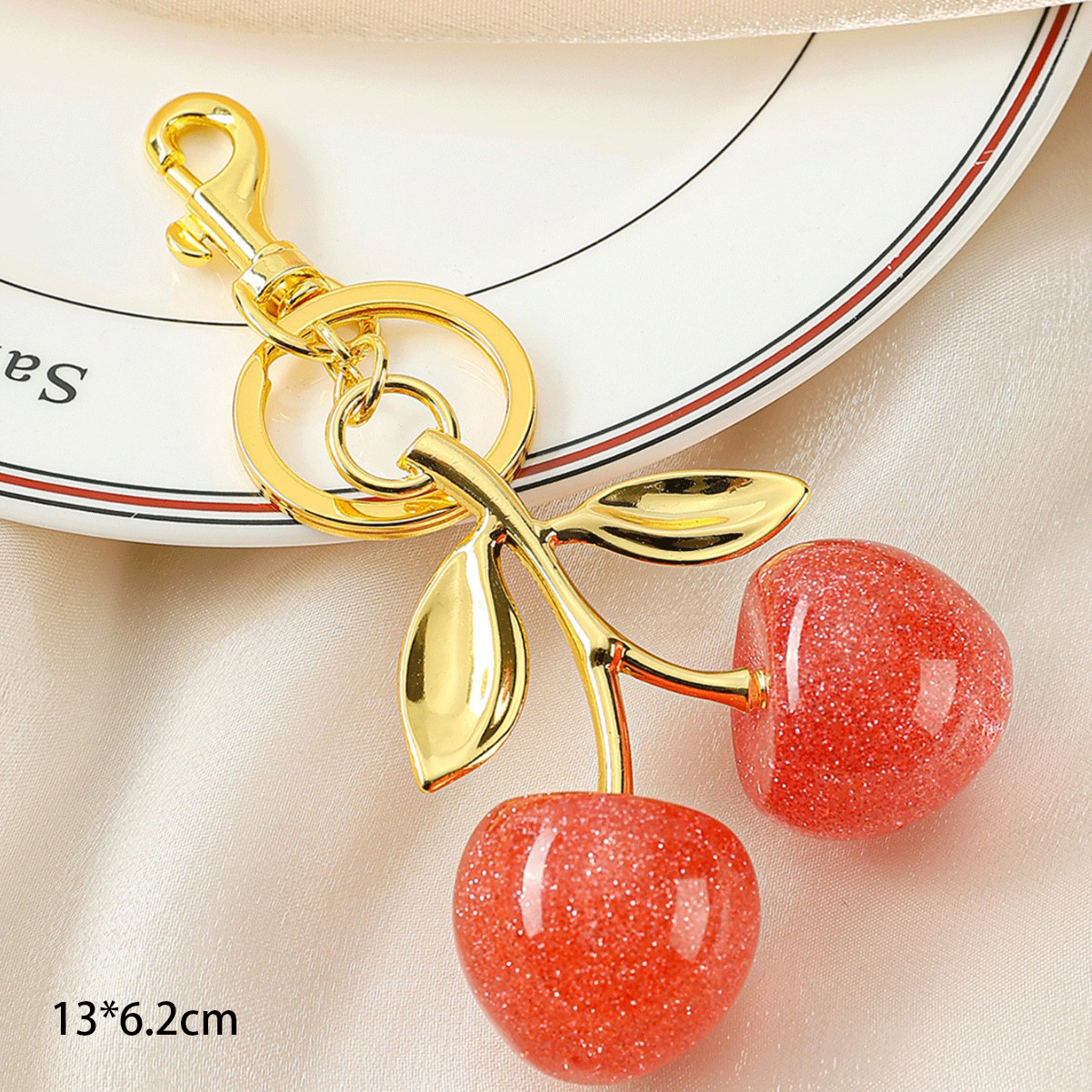 Free shipping Hot selling fashion trend cherry key chain Retro Glittery multi-color cherry bag charm