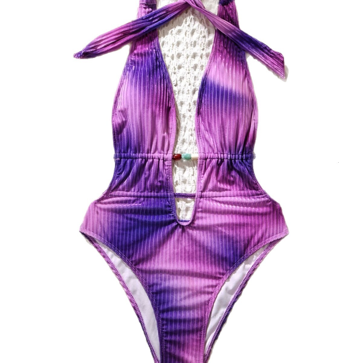 New One-Piece Swimsuit For Women High-End Feel Hot Spring Solid Color Sexy Backless Tie Swimsuit