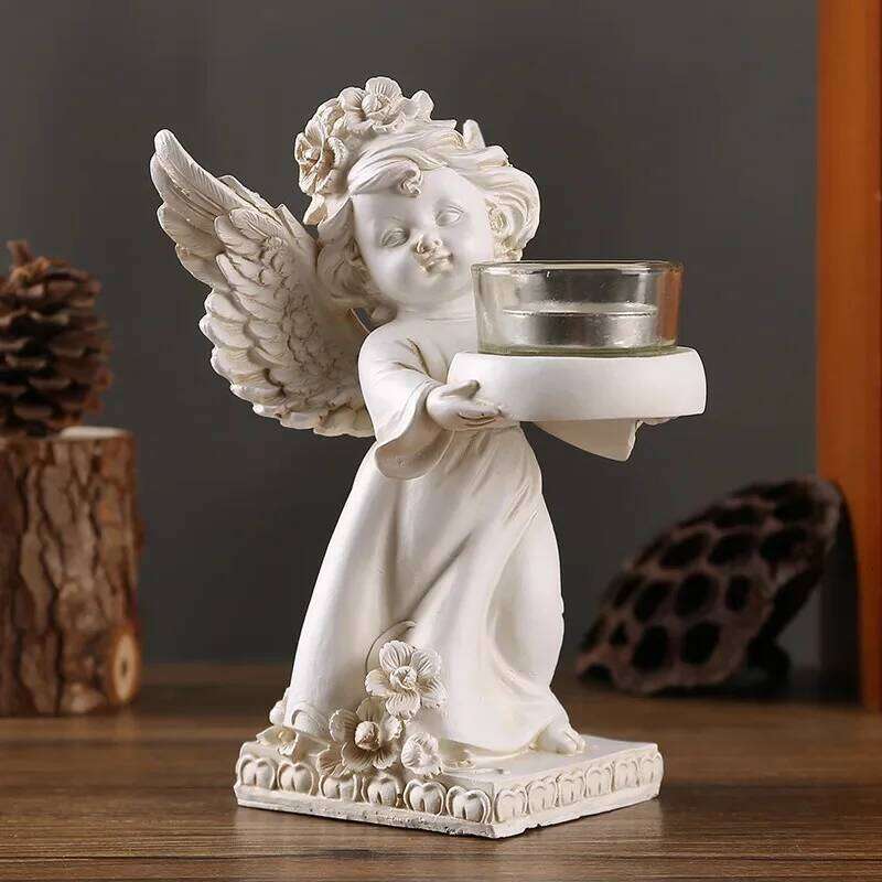 European Handmade Resin Candlestick - Distressed Angel Wing Design, Versatile Decor for Multiple Spaces Y260131