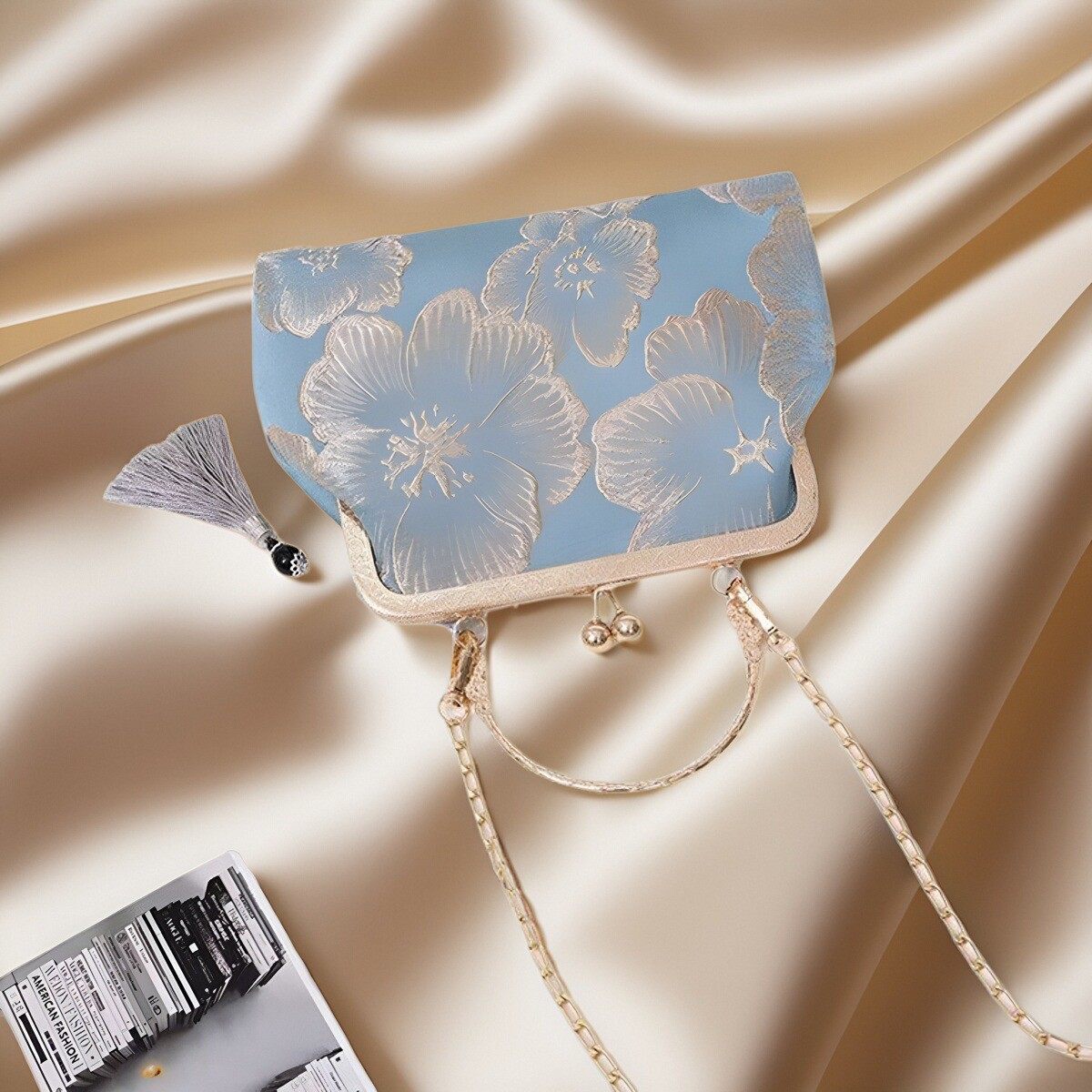 New Chinese Style Wealthy Flower Pattern Frame Bag Elegant Cheongsam Hanfu Mamian Skirt Handheld Metal Clasp Purse for Women