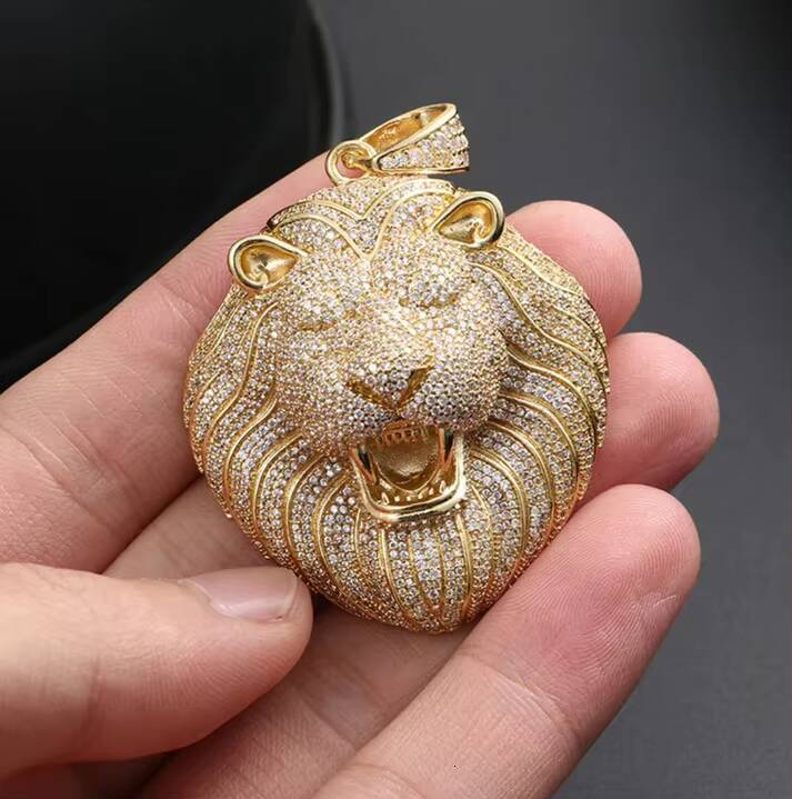 Lion Hip Hop Pendant for Necklace Made With Round Brilliant Cut Lab Grown Diamonds Studded in 10kt Solid Gold