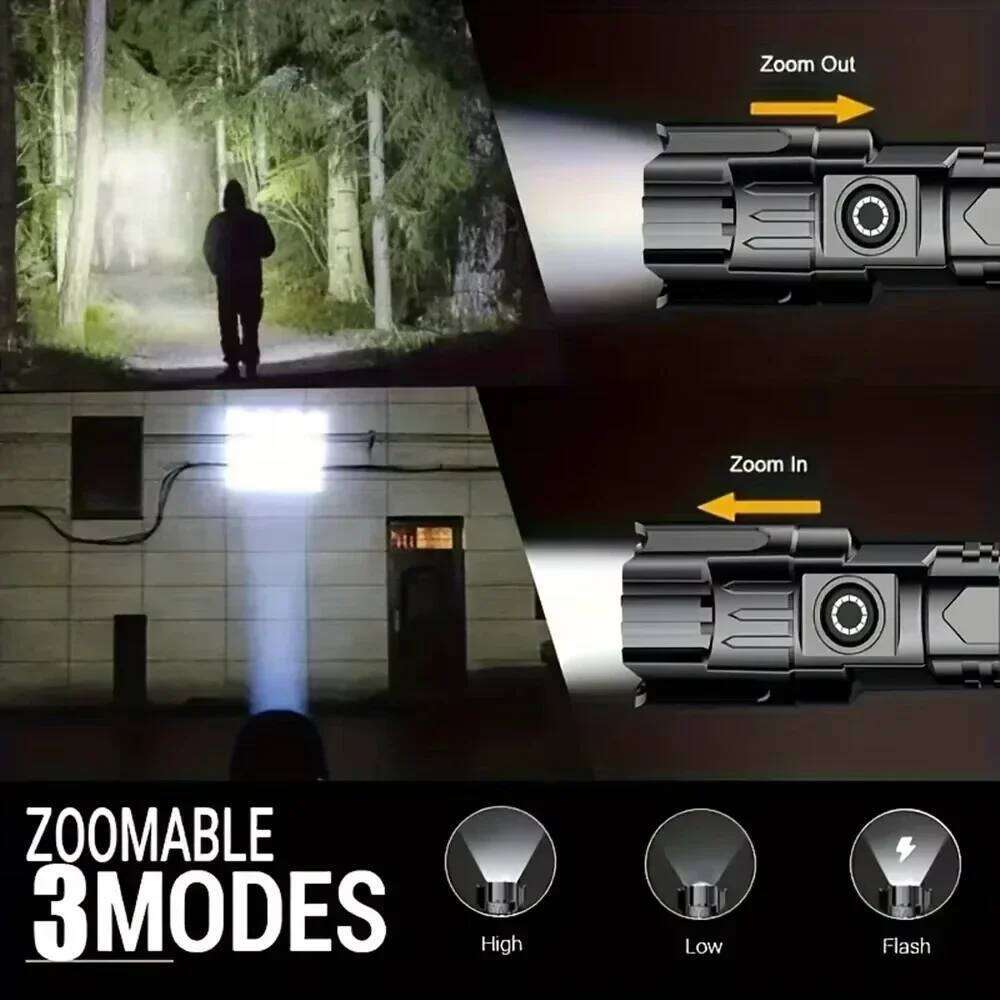 Rechargeable Zoom LED Flashlight Handheld Torch with 3 Modes Waterproof High Power Light Hand Lamp For Working Outdoor Camping H260131