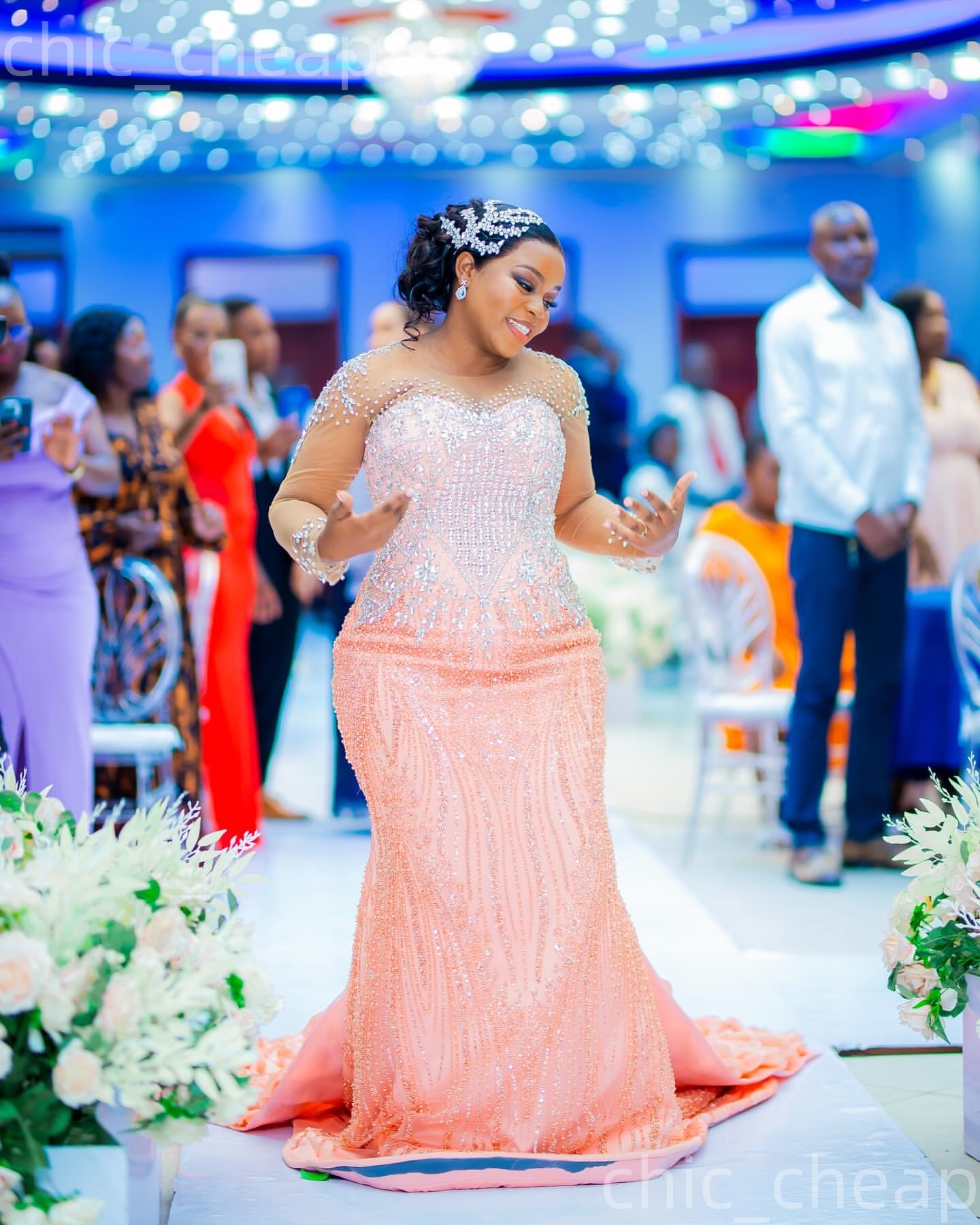 Aso Ebi Pink Mermaid Prom Dresses 2026 Beaded Crystals Full Sleeves Sequined Evening Formal Party Second Birthday Engagement Gowns Dress For Special O