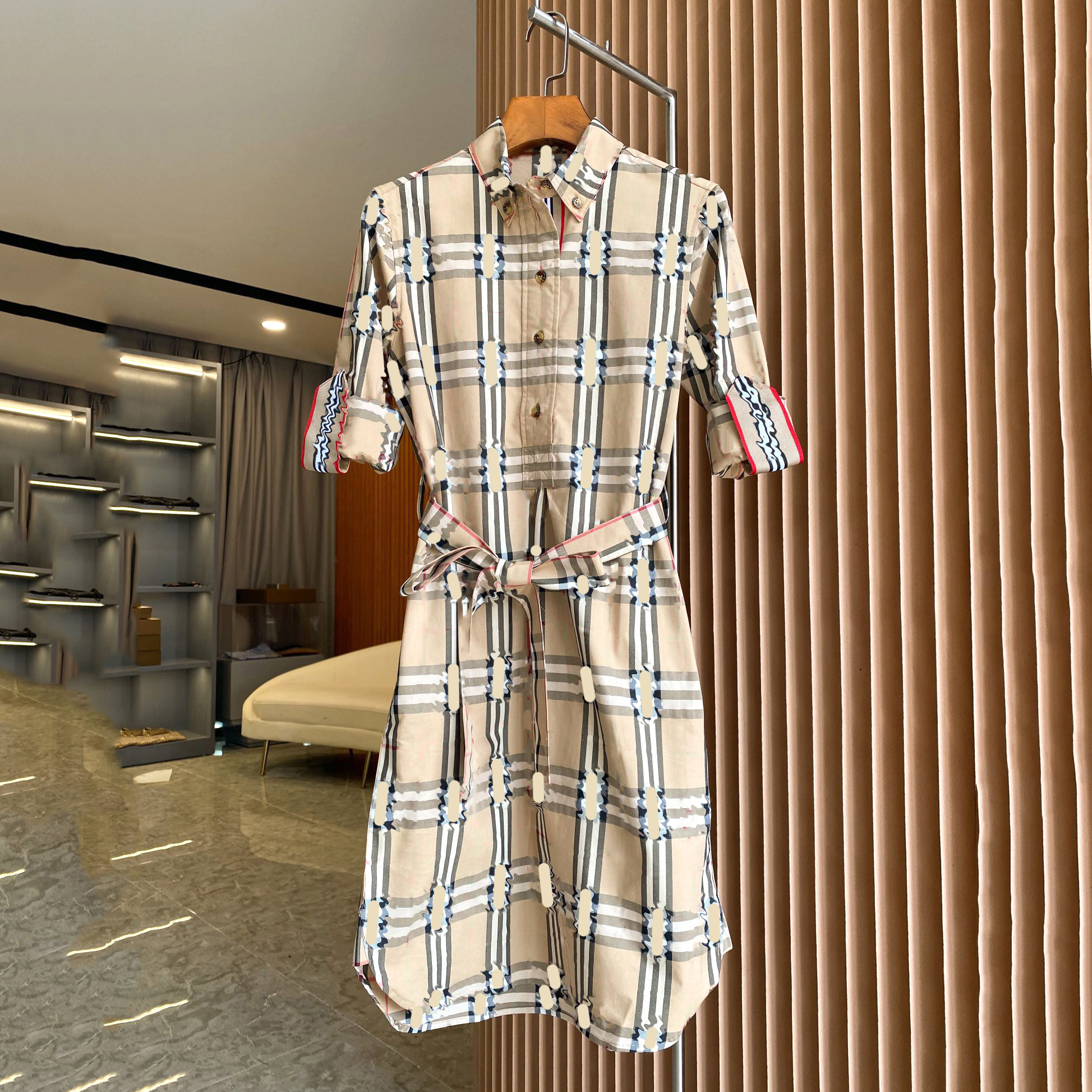 Basic casual dress, high-quality designer women's striped style dress, cardigan button up dress, summer business sports street party shirt, long skirt