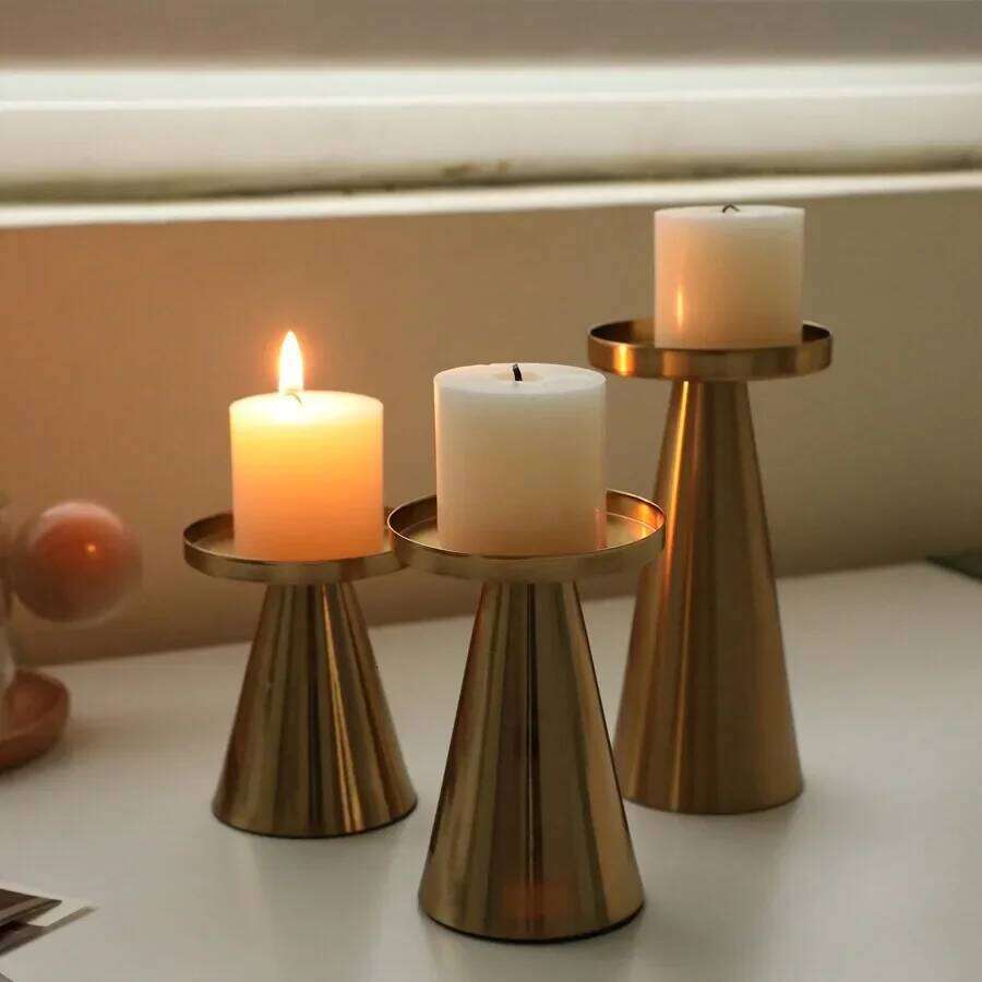 3pcs Copper-Plated Tea Light Wedding Home Candlestick Set Table Decoration Candle Holder Y260131
