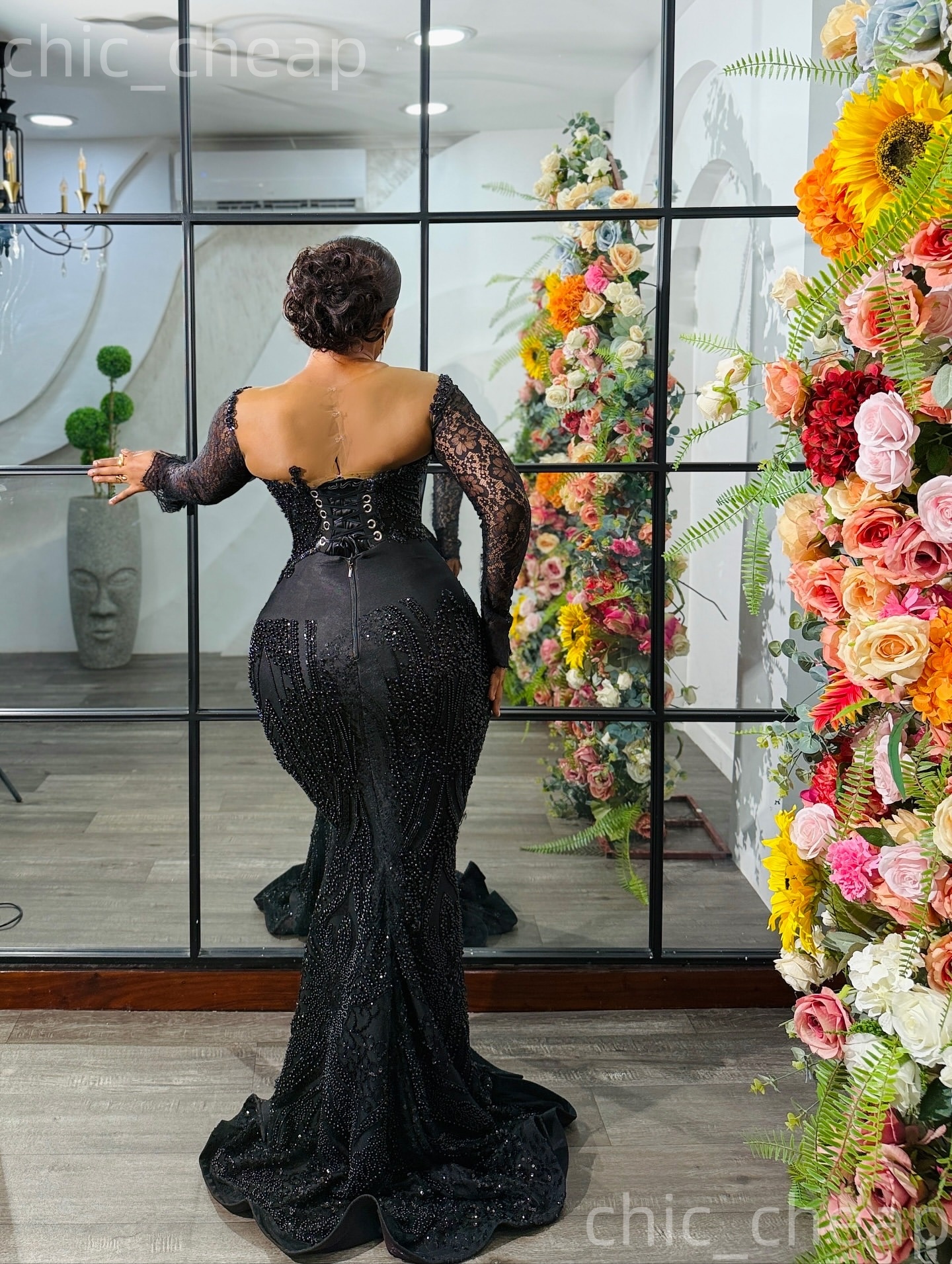 Aso Ebi Black Mermaid Prom Dresses 2026 Sheer Neck Lace Full Sleeves Sequined Evening Formal Party Second Birthday Engagement Gowns Dress For Special 